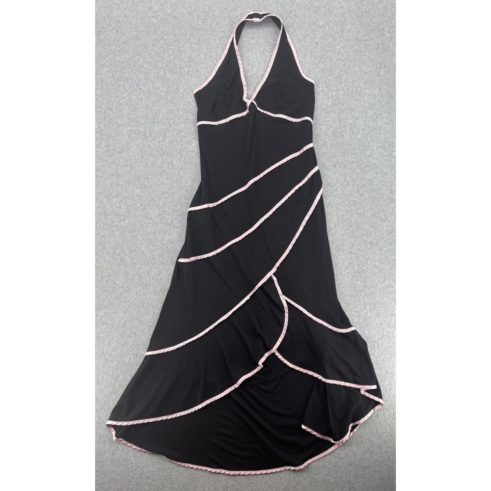 La Belle Black‎ Pink Trim Halter Formal Dress USA Women's Size L Vintage